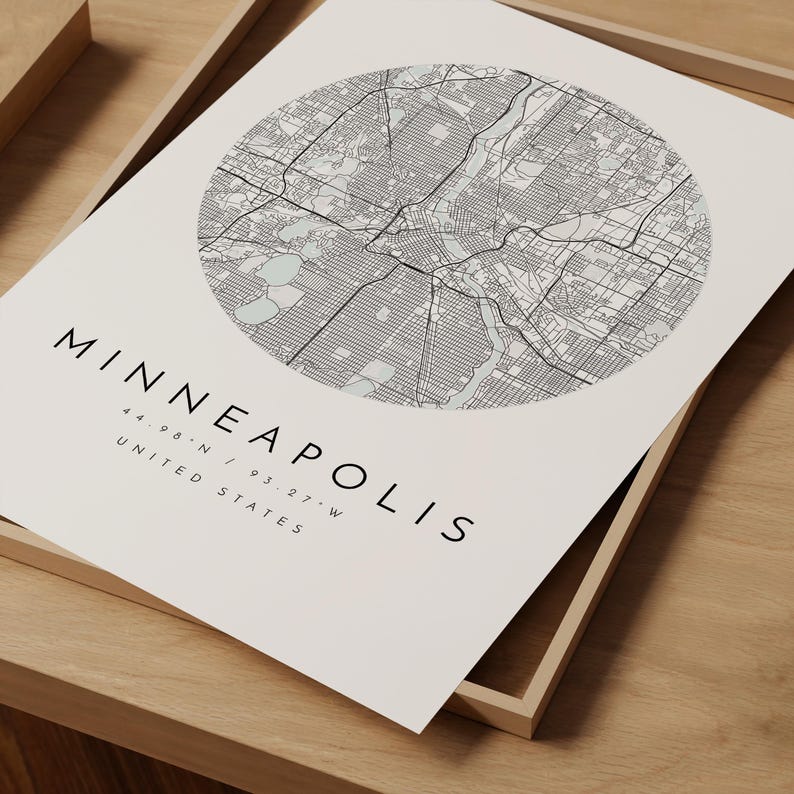 Minneapolis City Map Print: Modern Blue Grey Wall Art image 9