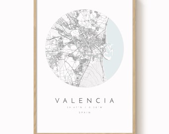 Plakat z mapą Walencji: Nowoczesny, minimalistyczny design – matowy papier artystyczny