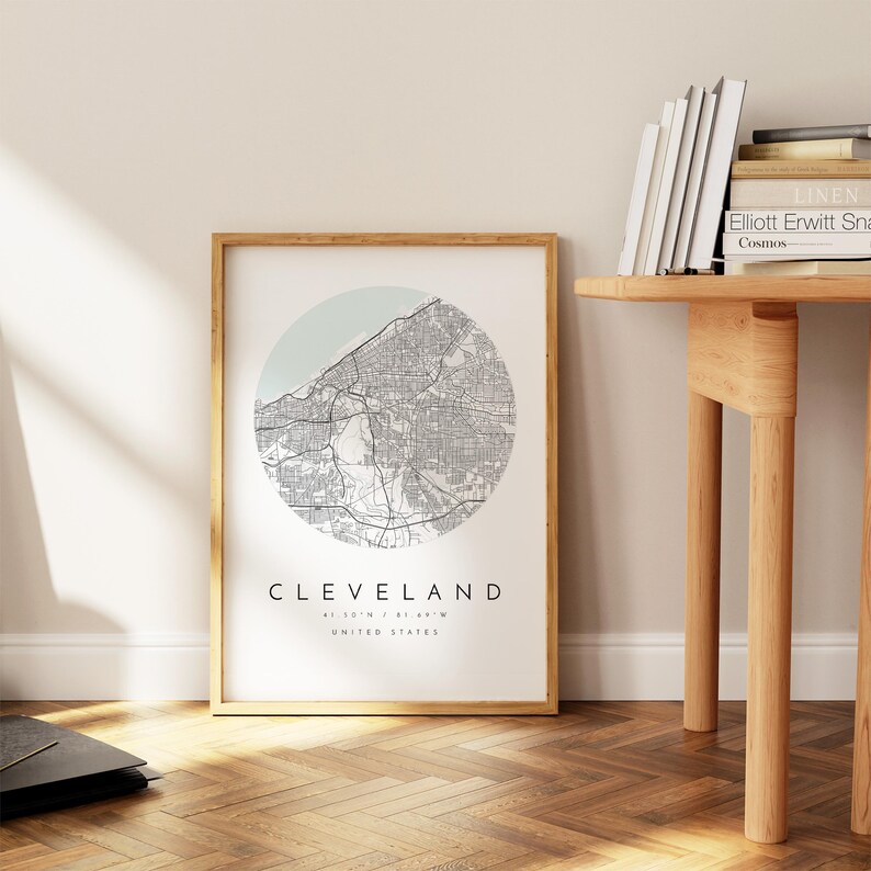 Stampa mappa di Cleveland: design minimalista grigio-blu - carta opaca immagine 7