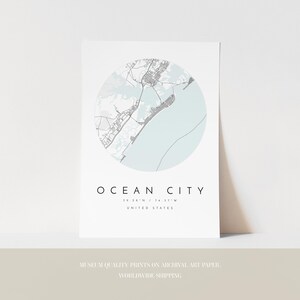 Ocean City Wall Art Print - Simple Blue and Grey Map image 3
