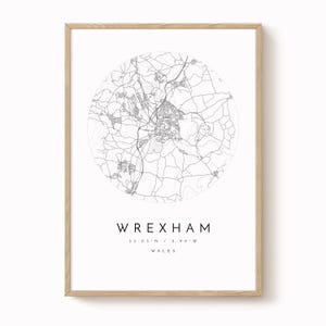 Wrexham Map Poster - Soft Blue Grey Minimalist City Art
