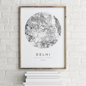 Carte de Delhi, Delhi, Inde, carte de la ville, carte de la ville natale, impression de Delhi, art mural, affiche de la carte, art de la carte minimaliste, mapologiste, cadeau