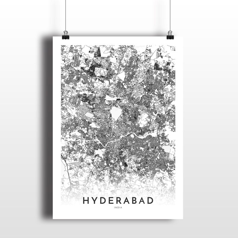 Hyderabad Map Hyderabad India City Map Print Map Poster Etsy UK
