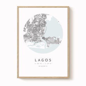 Lagos, Nigeria Map Print, Modern Minimalist Wall Art, Lagos Poster, Urban Map print