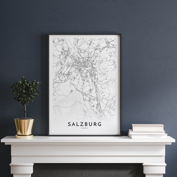 Salzburg map, Salzburg, Austria, city map print, map poster, map print Salzburg, map of Salzburg, Salzburg map art