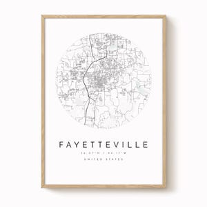 Mapa de Fayetteville, Fayetteville, Arkansas, Mapa de la ciudad, Mapa de la ciudad natal, Impresión de Fayetteville, Arte mural, Póster de mapa, Arte de mapa minimalista, Mapólogo