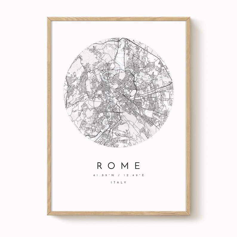 Rome Map, Rome Print, Rome Poster, Rome Art, Modern Map Print, Map of Rome, Rome, Rome City Map, City of Rome Map image 1