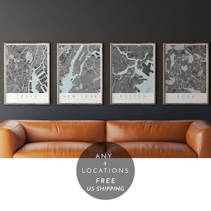 Personalized Map Print, Set of Four, Map Prints, Custom Locations, City Map, Custom Map, Home Town Map, City Map, Personalize map, map art