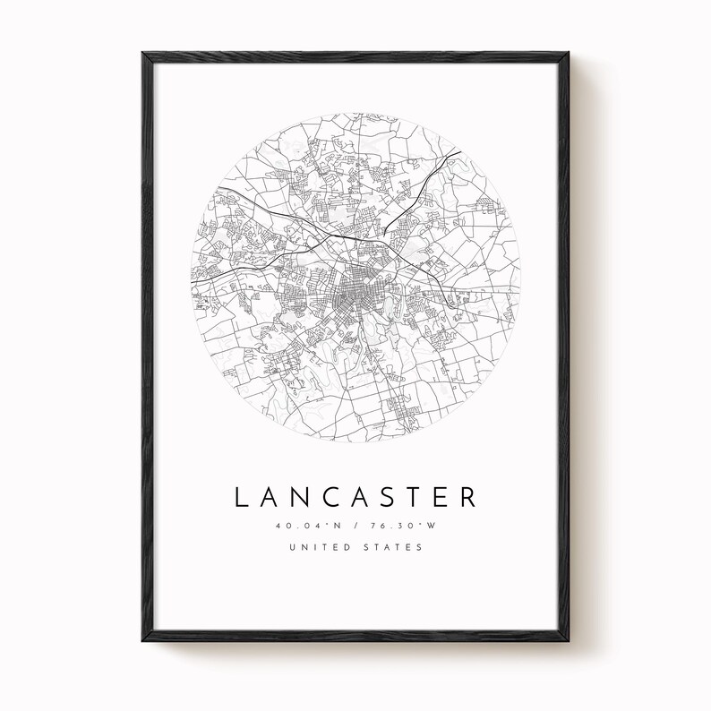 Wydruk mapy Lancaster: czysty, minimalistyczny design (papier artystyczny) zdjęcie 2