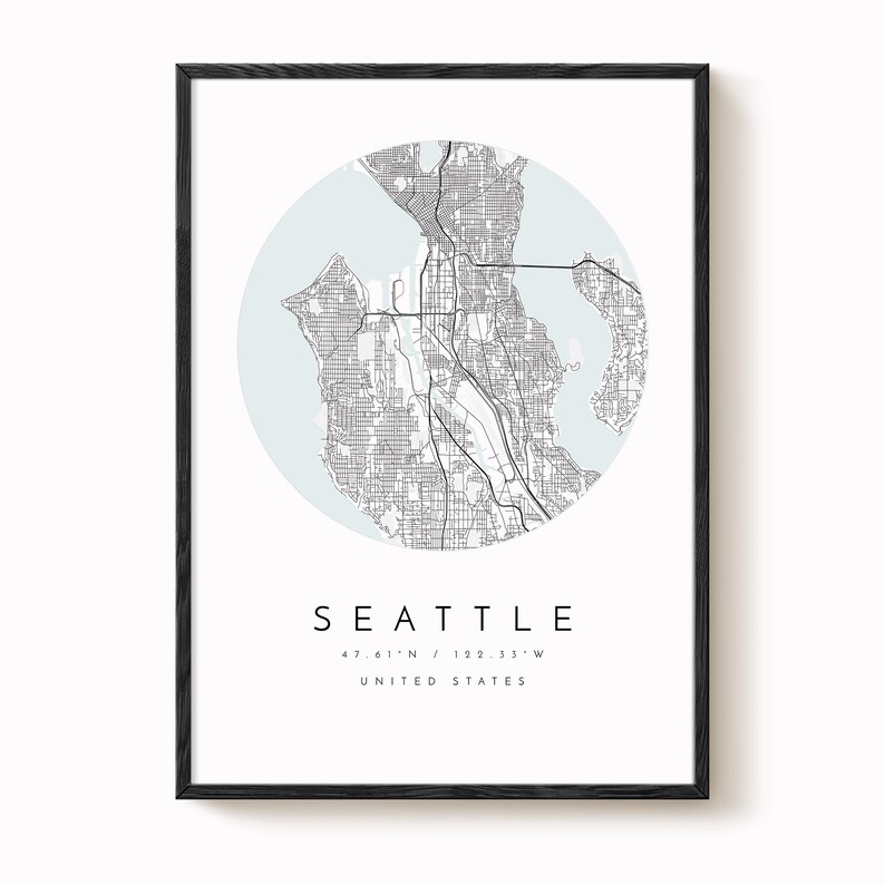 Seattle City Map Print: Modern Minimalist Design - Matte Fine Art Paper image 2