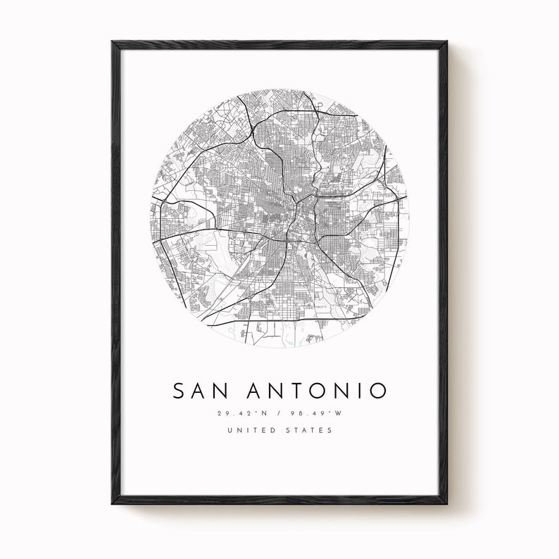 San Antonio Map, Minimalist Map, San Antonio Print, San Antonio Poster, San Antonio Art, Modern Map Print, Map of San Antonio, San Antonio image 2