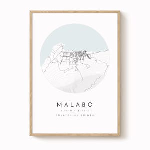 Malabo, Equatorial Guinea Map Print, Modern Minimalist Wall Art, Malabo Poster, Urban Map print