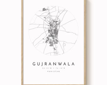 Gujranwala Map Print, Minimalist City Art (Soft Blue, Multiple Sizes)