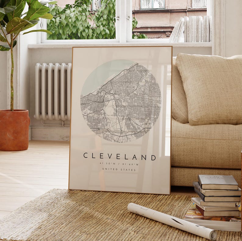 Stampa mappa di Cleveland: design minimalista grigio-blu - carta opaca immagine 4