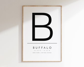 Buffalo, Nueva York, Impresión tipográfica, cartel digital, Buffalo NY, wallart, arte de pared digital, descargar cartel, arte imprimible, imprimir en casa