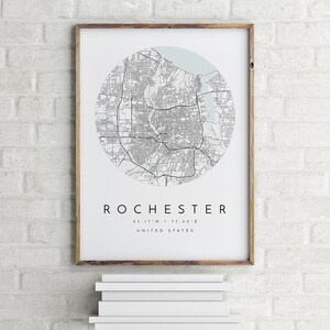 Carte de Rochester, Rochester, New York, carte de la ville, carte de la ville natale, impression de Rochester, art mural, carte affiche, art de la carte minimaliste, mapologiste, cadeau