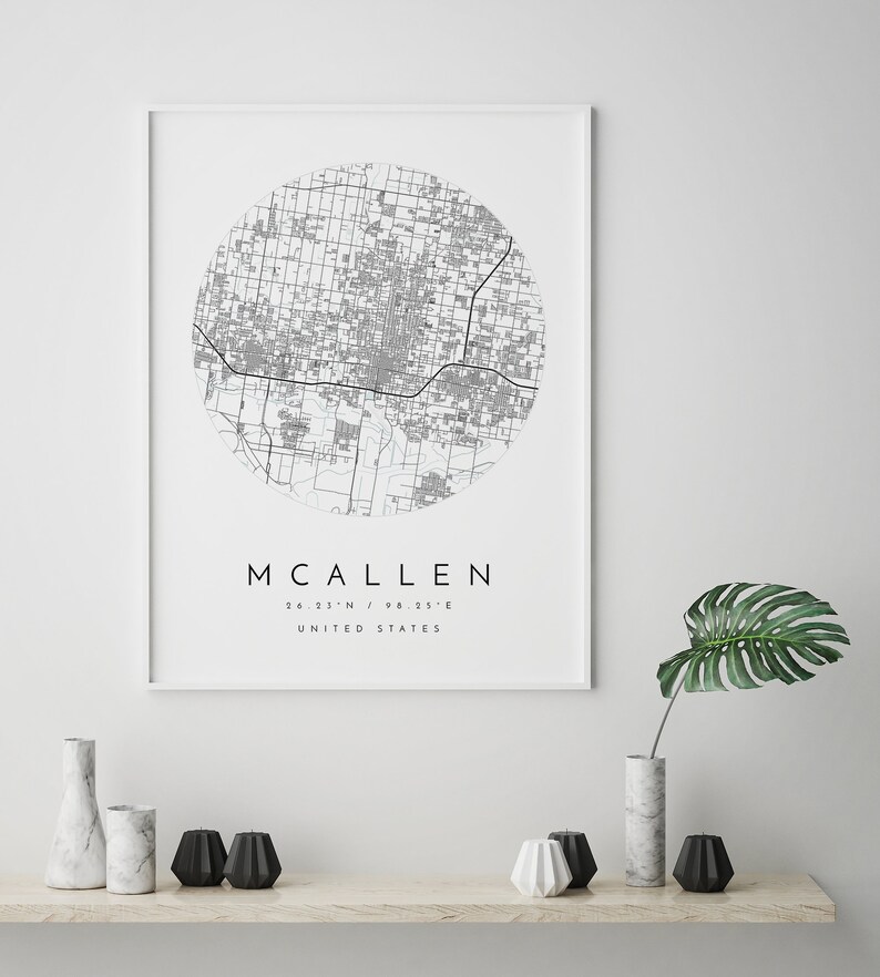 Minimalist Map Art Mcallen Print Map Poster Home Town Map City Map Mcallen Map Texas Mcallen Gift Map