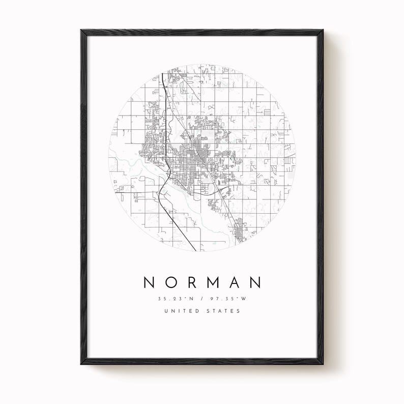 Norman Oklahoma Map Print: Minimalist City Wall Art in Blue image 2