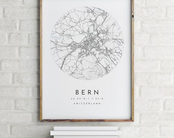 Bern Map, Bern, Switzerland, City Map, Home Town Map, Bern Print, wall art, Map Poster, Minimalist Map Art, mapologist, gift