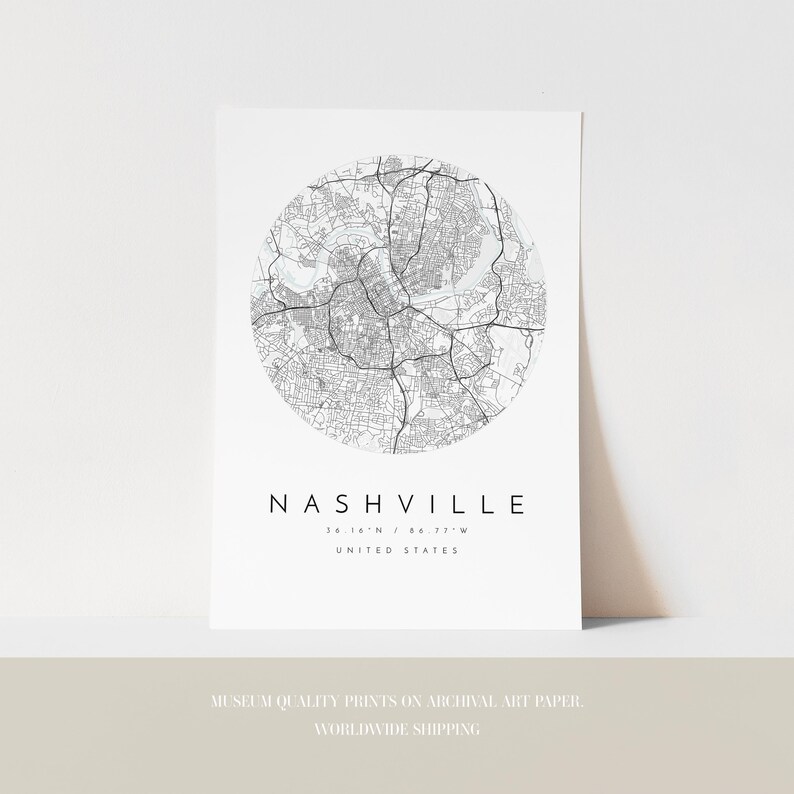 Nowoczesny wydruk mapy Nashville – neutralne kolory na matowym papierze zdjęcie 3
