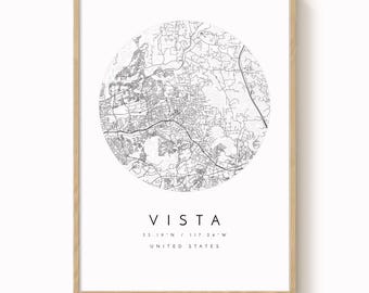 Mapa Vista California, wydruk, minimalistyczna sztuka ścienna (różne rozmiary)