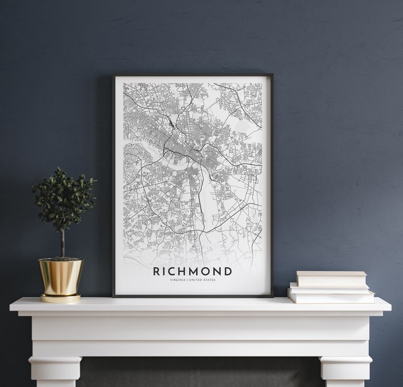 Virginia map print Richmond Richmond map map of Richmond city map print Richmond map poster Richmond map art
