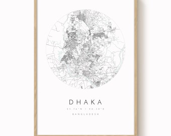 Dhaka, Bangladesh Map Print, Modern Minimalist Wall Art, Dhaka Poster, Urban Map print