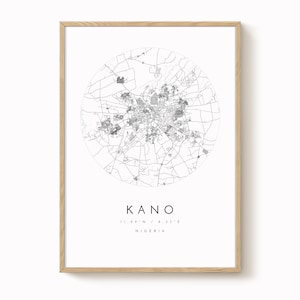 Kano Nigeria Map Print, minimalistische Stadtkunst (mehrere Größen erhältlich)