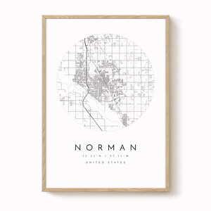 Norman Oklahoma Map Print: Minimalist City Wall Art in Blue image 1