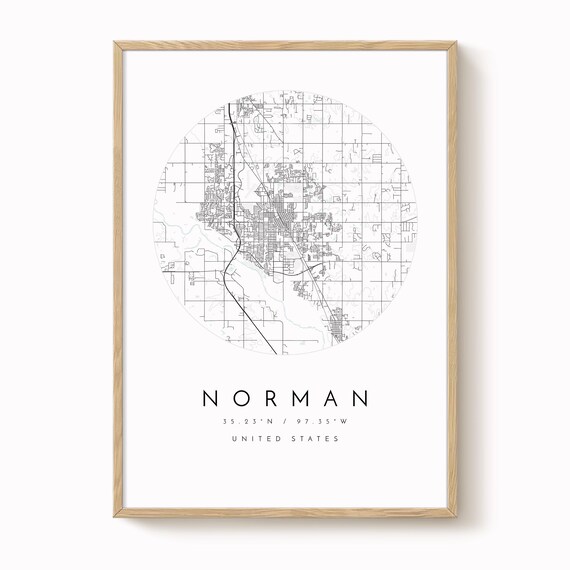 Norman Oklahoma Map Print: Minimalist City Wall Art in Blue
