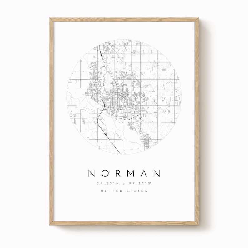 Norman Oklahoma Map Print: Minimalist City Wall Art in Blue image 1