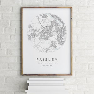 Paisley Map, Paisley, Scotland, City Map, Home Town Map, Paisley Print, wall art, Map Poster, Minimalist Map Art, mapologist, gift