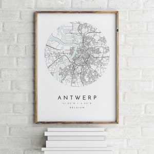 Carte d'Anvers, Anvers, Belgique, carte de la ville, carte de la ville natale, impression d'Anvers, art mural, affiche de la carte, art de la carte minimaliste, mapologiste, cadeau