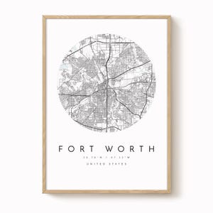 Mapa de Fort Worth, Fort Worth, Texas, Mapa de la ciudad, Mapa de la ciudad natal, Impresión de Fort Worth, Arte mural, Póster de mapa, Arte de mapa minimalista, Mapólogo, Regalo