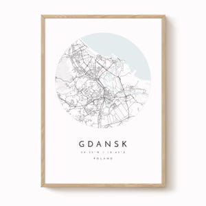 Poster Danzig Karte: Modernes minimalistisches Design (Fine Art Matte Paper)