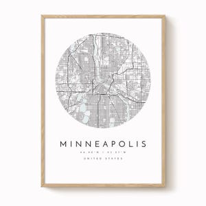 Minneapolis City Map Print: Modern Blue Grey Wall Art image 1