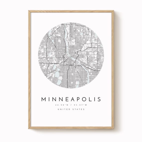 Minneapolis City Map Print: Modern Blue Grey Wall Art
