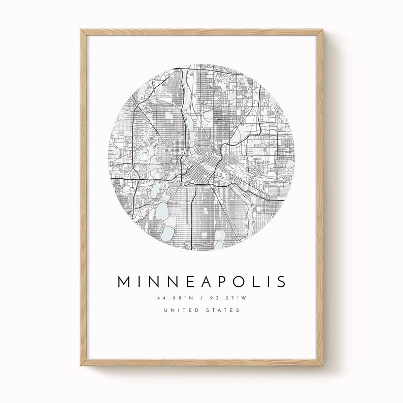 Minneapolis City Map Print: Modern Blue Grey Wall Art image 1