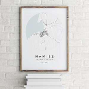 Carte de Namibe, Namibe, Angola, carte de la ville, carte de la ville natale, impression de Namibe, art mural, affiche de carte, art de carte minimaliste, mapologiste, cadeau