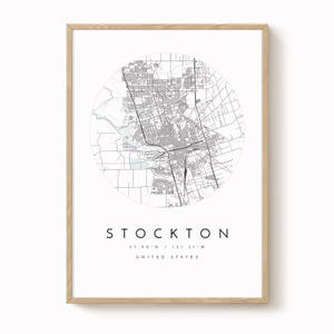 Stockton Map Poster: Modern Minimalist Design - Matte Fine Art Paper