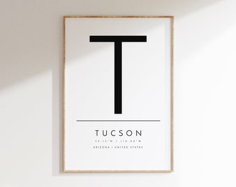 Tucson, Arizona, Impresión tipográfica, cartel digital, Tucson AZ, arte de pared digital, descargar cartel, arte imprimible, imprimir en casa