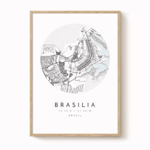 Brasilia, Brazil Map Print, Modern Minimalist Wall Art, Brasilia Poster, Urban Map print