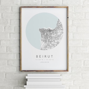 Carte de Beyrouth, Beyrouth, Liban, carte de la ville, carte de la ville natale, impression de Beyrouth, art mural, affiche de la carte, art de la carte minimaliste, mapologiste, cadeau