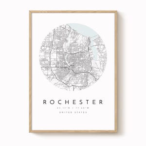 Impresión del mapa de Rochester: Diseño minimalista moderno - Papel artístico mate