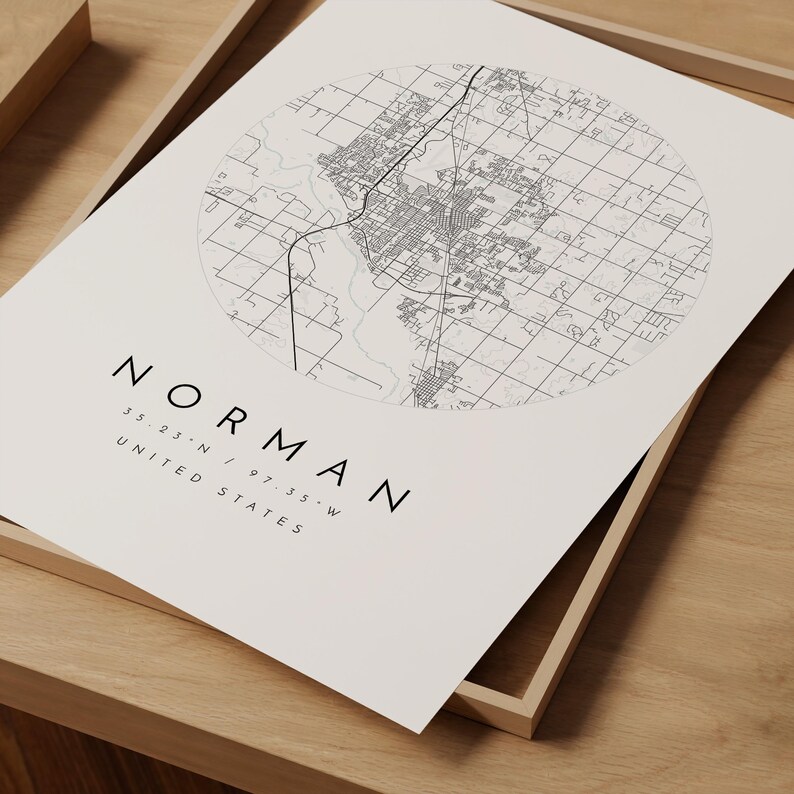 Norman Oklahoma Map Print: Minimalist City Wall Art in Blue image 9