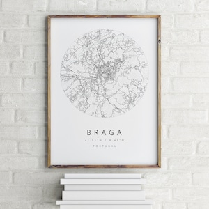 Carte de Braga, Braga, Portugal, carte de la ville, carte de la ville natale, impression de Braga, art mural, carte affiche, art de la carte minimaliste, mapologiste, cadeau