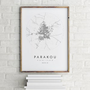 Carte de Parakou, Parakou, Bénin, carte de la ville, carte de la ville natale, impression de Parakou, art mural, affiche de la carte, art de la carte minimaliste, mapologiste, cadeau