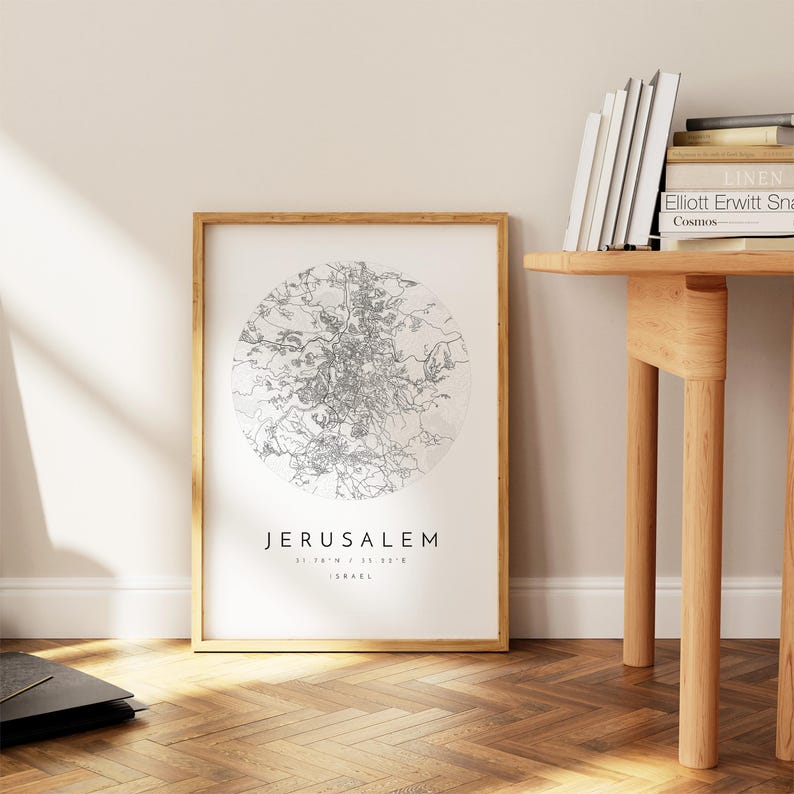 Minimalist Jerusalem Map Poster - Soft Blue, Grey Tones image 7