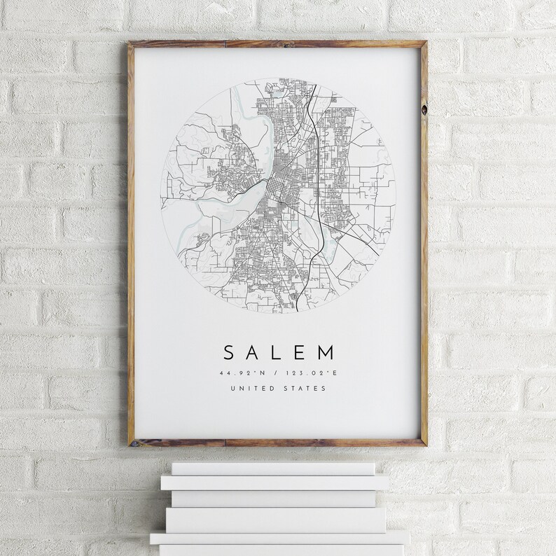 Salem City Map Map of Salem Home Town Map City Map Salem Etsy