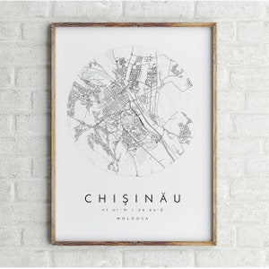 Carte de Chisinau, Chișinău, Moldavie, carte de la ville, carte de la ville natale, impression de Chisinau, art mural, affiche de carte, art de la carte minimaliste, mapologiste, art de chisinau